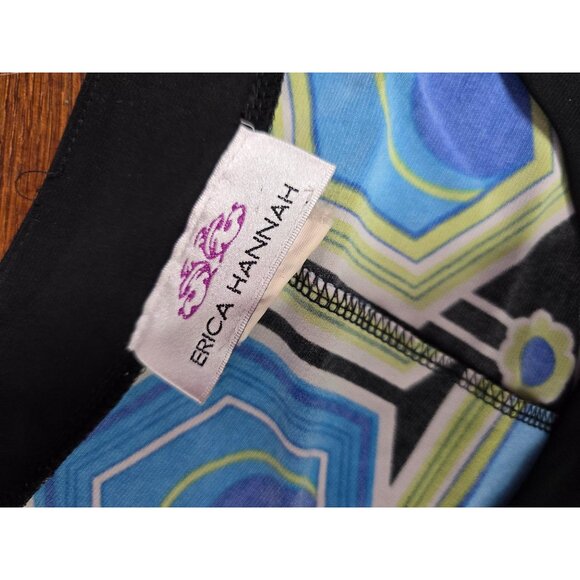 Erica Hannah Neon Blue Mod Print Dress Bell Sleeves Mod - Picture 5 of 13